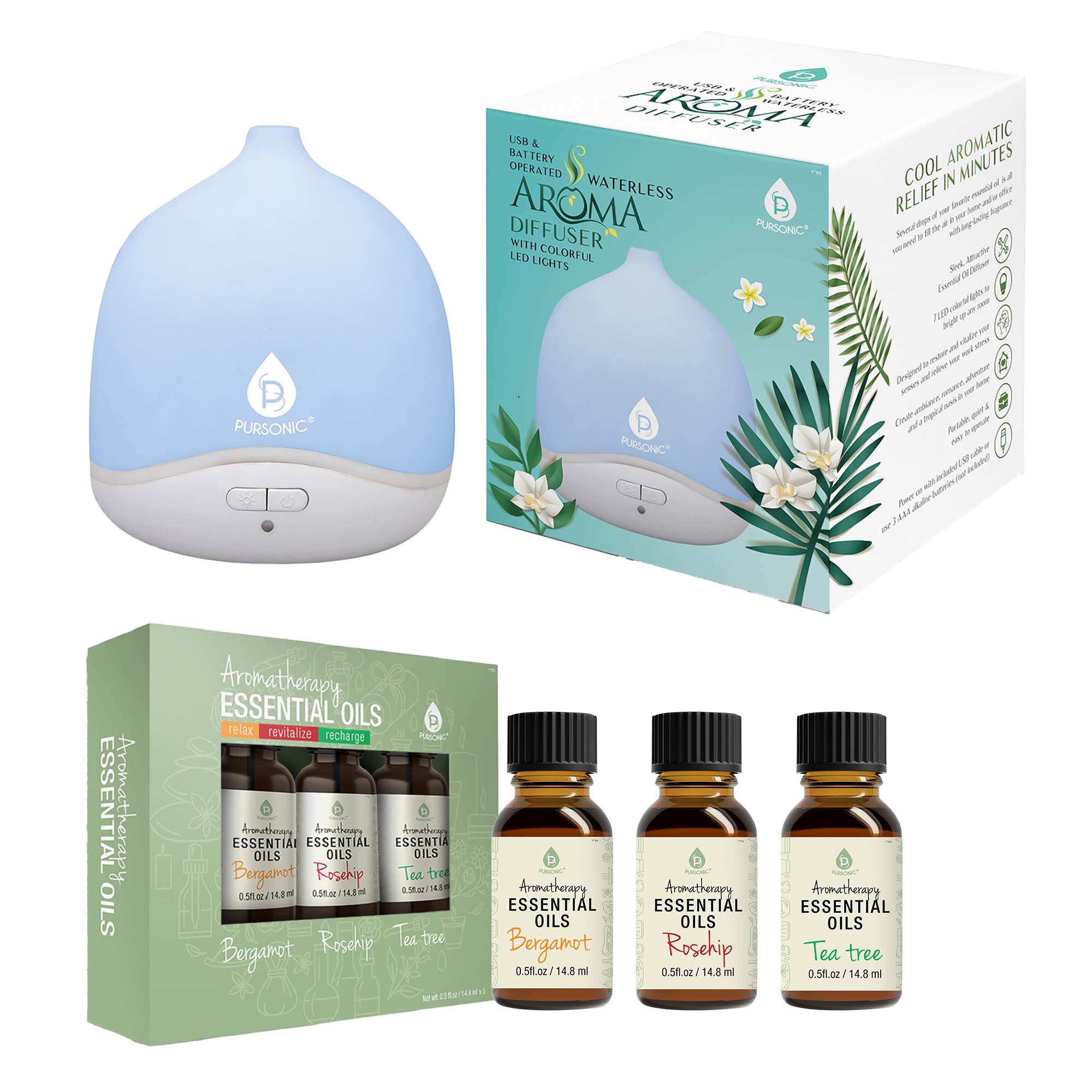 USB & Battery Operated Waterless Aroma Diffuser + Aromatherapy Essential Oils - Tiny Tim SkincareUSB & Battery