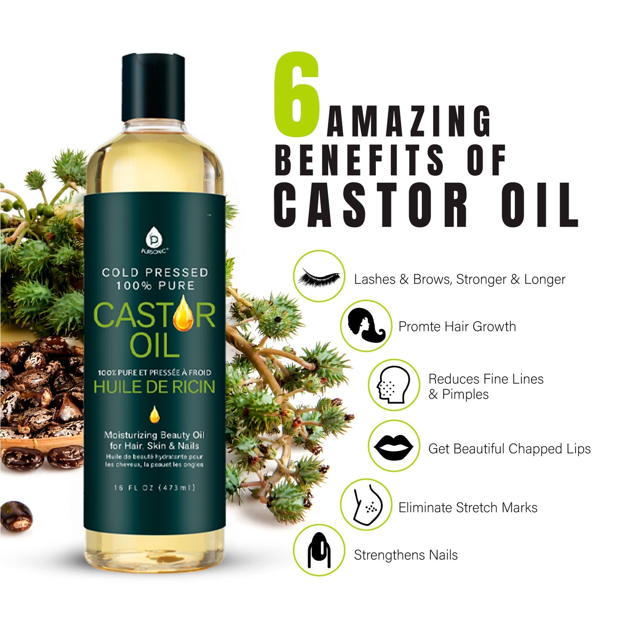 100% Pure Cold Pressed Castor Oil 16 Oz - Tiny Tim Skincare100% Pure Cold Pressed Castor Oil 16 OzDC - PURSONICTiny Tim SkincareDC-2876330100% Pure Cold Pressed Castor Oil 16 Oz