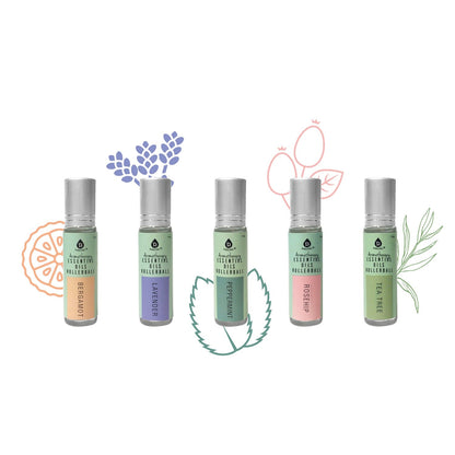 Aromatherapy Essential Oils Rollerballs (Bergamot, Lavender, Peppermint, Rosehip, Tea Tree) - Tiny Tim SkincareAromatherapy Essential Oils Rollerballs (Bergamot, Lavender, Peppermint, Rosehip, Tea Tree)DC - PURSONICTiny Tim SkincareDC-2876262Aromatherapy Essential Oils Rollerballs (Bergamot, Lavender, Peppermint, Rosehip, Tea Tree)