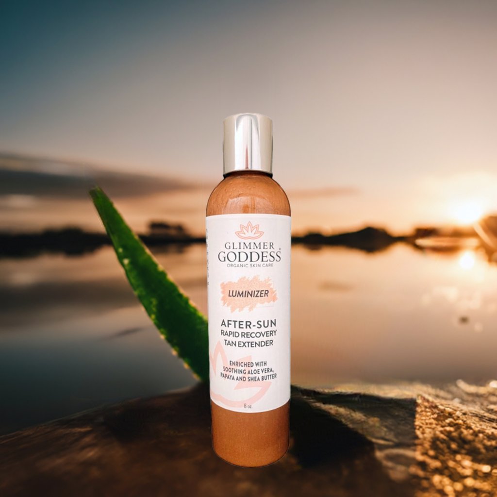 Organic After Sun Lotion &amp; Tan Extender + Luminizing Shimmer - Tiny Tim SkincareOrganic After Sun Lotion &amp; Tan Extender + Luminizing ShimmerSkin CareDC - Glimmer Goddess®Tiny Tim SkincareDC-17983958 oz.Organic After Sun Lotion &amp; Tan Extender + Luminizing Shimmer