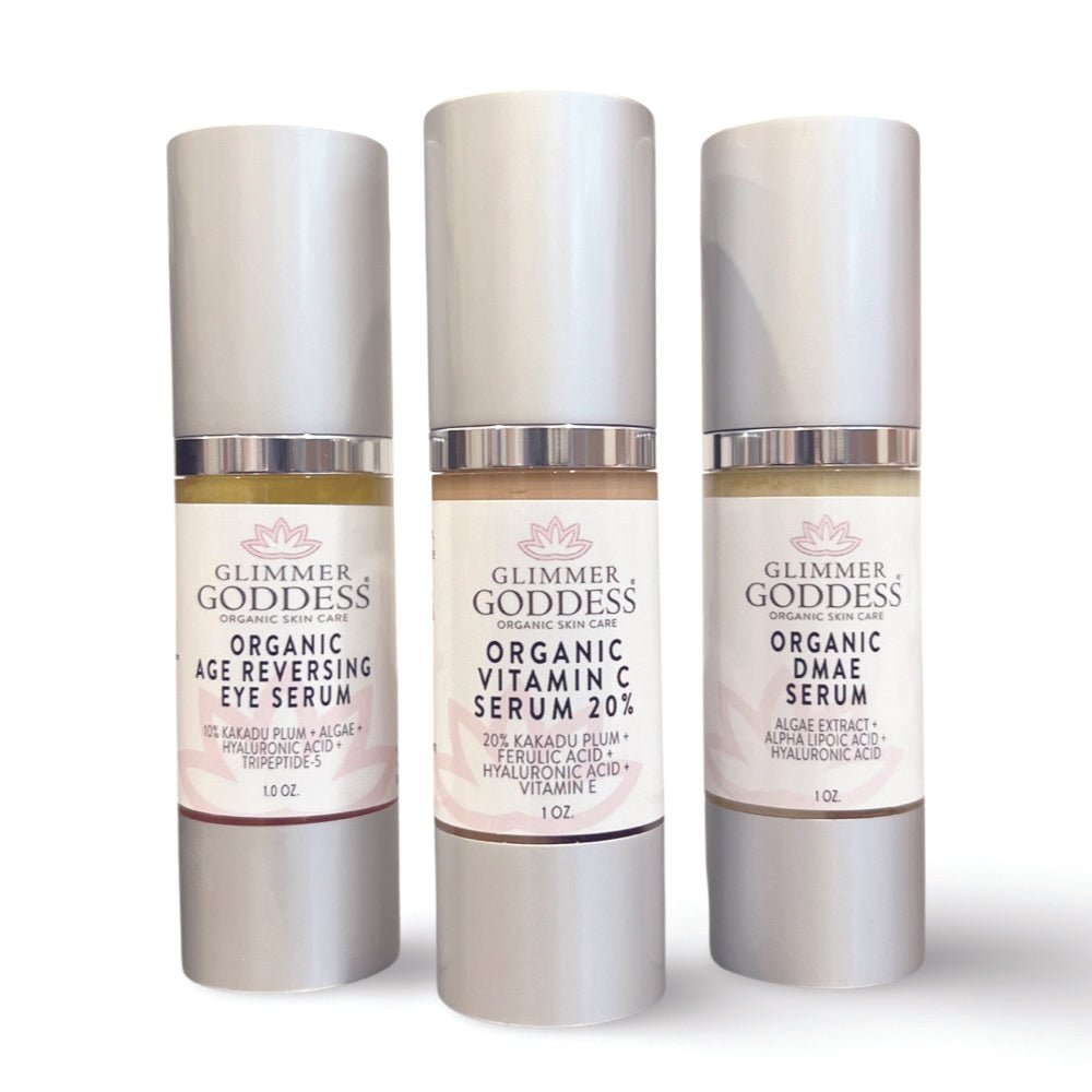 Organic Anti - Aging Trio Vitamin C + DMAE + Age Reversing Eye Serum - Tiny Tim SkincareOrganic Anti - Aging Trio Vitamin C + DMAE + Age Reversing Eye SerumDC - Glimmer Goddess®Tiny Tim SkincareDC-2519605Organic Anti - Aging Trio Vitamin C + DMAE + Age Reversing Eye Serum