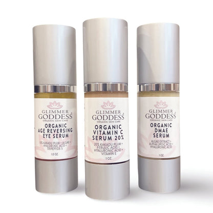 Organic Anti - Aging Trio Vitamin C + DMAE + Age Reversing Eye Serum - Tiny Tim SkincareOrganic Anti - Aging Trio Vitamin C + DMAE + Age Reversing Eye SerumDC - Glimmer Goddess®Tiny Tim SkincareDC-2519605Organic Anti - Aging Trio Vitamin C + DMAE + Age Reversing Eye Serum