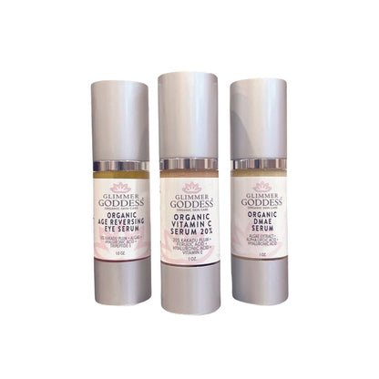 Organic Anti - Aging Trio Vitamin C + DMAE + Age Reversing Eye Serum - Tiny Tim SkincareOrganic Anti - Aging Trio Vitamin C + DMAE + Age Reversing Eye SerumDC - Glimmer Goddess®Tiny Tim SkincareDC-2519605Organic Anti - Aging Trio Vitamin C + DMAE + Age Reversing Eye Serum