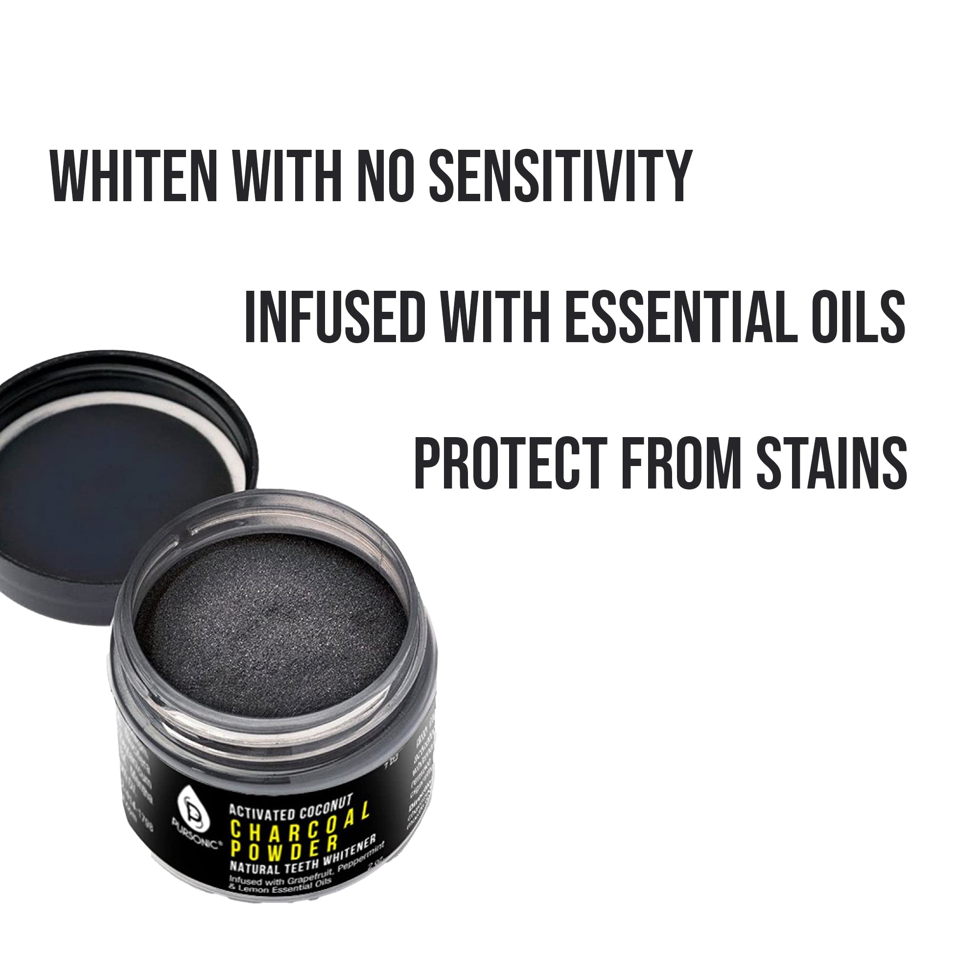 Pursonic Teeth Whitening Charcoal Powder Natural 5-Pack - Infused With Grapefruit, Peppermint &amp; Lemon Essential Oils