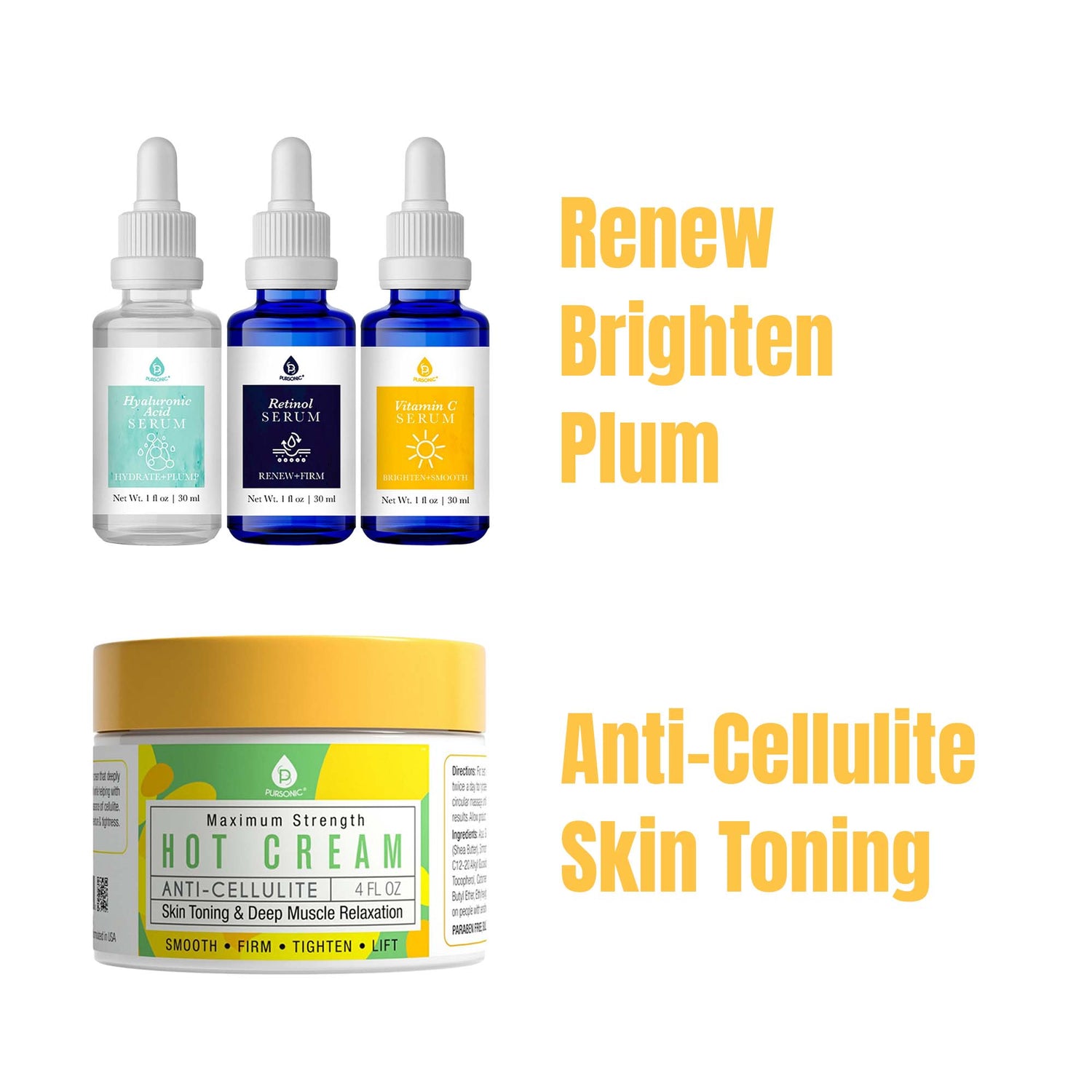 Ultimate Skin Care Duo: Anti Cellulite &amp; Muscle Relaxation Hot Cream + Anti-Aging Serum SetDC-PURSONICTiny Tim Skincare