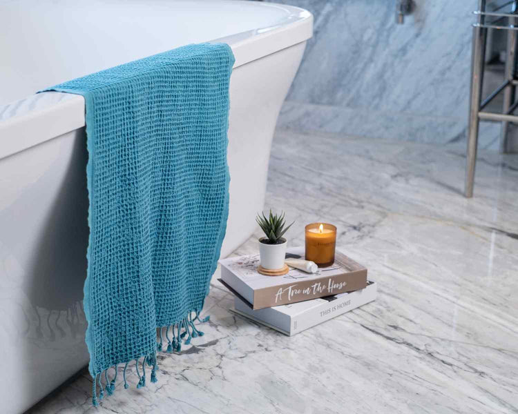 Waffle Turkish Towel - Tiny Tim SkincareWaffle Turkish TowelBath TowelsKalkedon TowelsTiny Tim Skincaresku-45842965692669TealHand TowelWaffle Turkish Towel